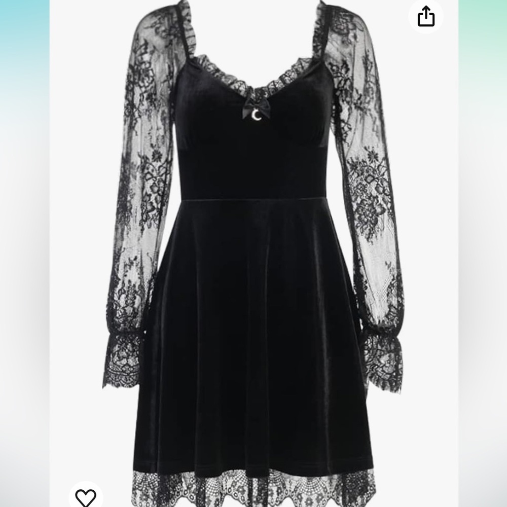 women’s vintage (style) gothic dress with lace sleeves and small moon charm